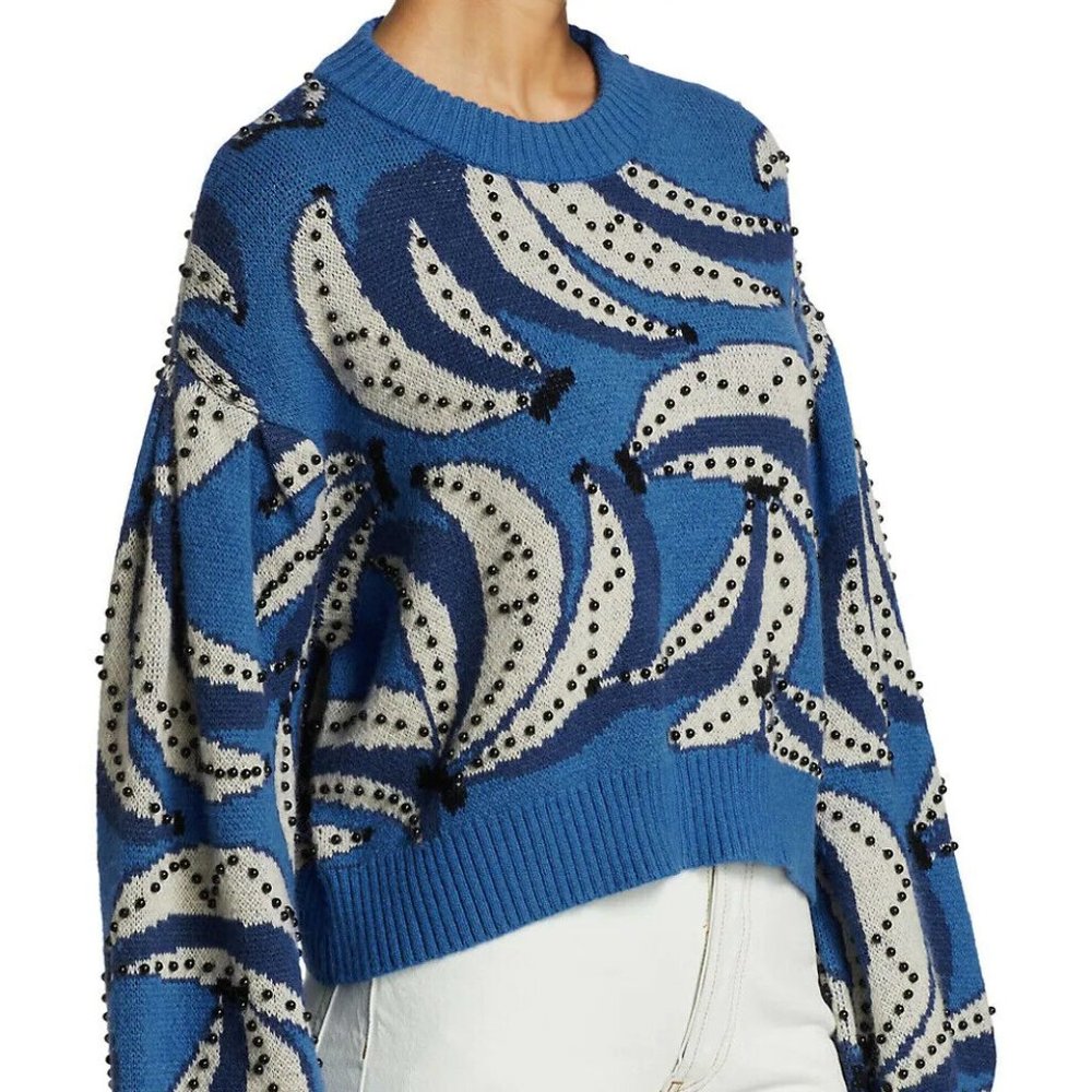 FARM RIO ~ BANANA FLOWERS BEADED SWEATER
